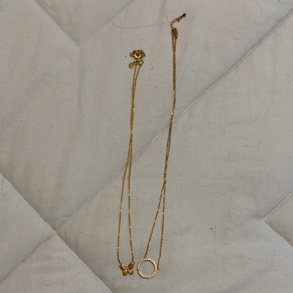 Gold Necklace Bundlewith Butterfly and Circle Pendant